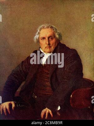Portrait de M Bertin par Ingres ce portrait de Monsieur Bertin est une peinture à l'huile sur toile réalisée en 1832 par le peintre néo-classique français Jean-Auguste-Dominique Ingres. Elle représente Louis-François Bertin (1766-1841), écrivain, collectionneur d'art et directeur du journal pro-royaliste des débats. La peinture est installée dans le musée du Louvre. Banque D'Images