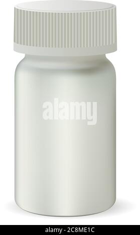 Flacon pharmaceutique pour médicaments. Récipient vide pour pilules. Illustration vectorielle. Maquette d'emballage blanc pour médicaments. Illustration de Vecteur
