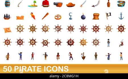 ensemble de 50 icônes pirates. Illustration de 50 icônes pirates ensemble de vecteurs isolés sur fond blanc Illustration de Vecteur