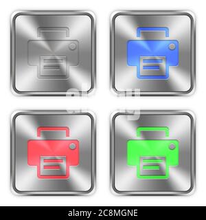 Icônes d'impression couleur, gravé dans l'acier brillant boutons poussoir. La structure de la couche bien organisé, échantillons de couleur et les styles graphiques. Illustration de Vecteur