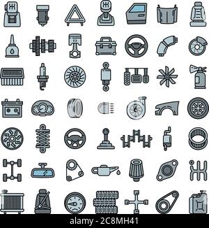 Icônes de pièces automobiles définies. Ensemble de contours des icônes vectorielles de pièces de voiture pour la conception de sites Web isolée sur fond blanc Illustration de Vecteur