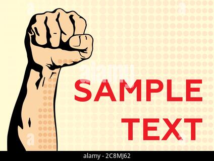Main masculine poing, symbole de protestation prolétarienne. Poing fermé tenu en signe de protestation. Panneau d'alimentation. Illustration vectorielle Illustration de Vecteur