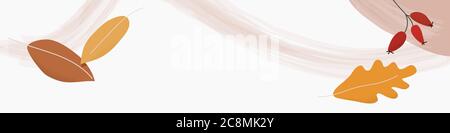 Arrière-plan vectoriel dessiné à la main en automne. Illustration décorative d'automne avec feuilles et baies. Dessin de feuillage orange et brun de style plat Illustration de Vecteur