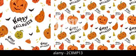 Motif vectoriel sans coutures pour Halloween. Citrouilles sur le thème de l'Halloween. Motif de dessin animé brillant pour Halloween. Illustration de Vecteur