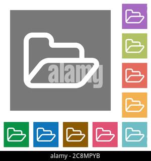 Icône de dossier plat définie sur fond carré de couleur. Illustration de Vecteur