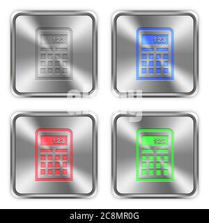 Icônes de calculatrice de couleur gravées en boutons-poussoirs en acier brillant. Illustration de Vecteur