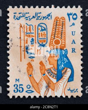 République arabe Unie timbre-poste UAR représentant la reine Nefertari 1964 Banque D'Images