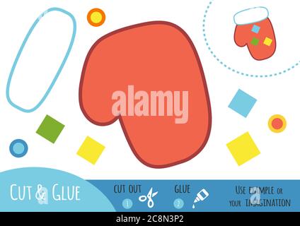 Jeu de papier d'éducation pour enfants, Mitten. Utilisez des ciseaux et de la colle pour créer l'image. Illustration de Vecteur