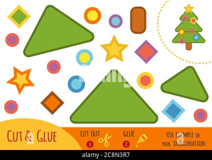 Jeu de papier d'éducation pour les enfants, arbre de Noël. Utilisez des ciseaux et de la colle pour créer l'image. Illustration de Vecteur