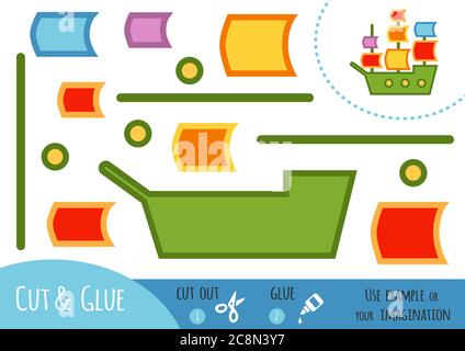 Jeu de papier d'éducation pour les enfants, bateau à voile. Utilisez des ciseaux et de la colle pour créer l'image. Illustration de Vecteur