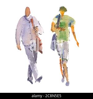 Illustration dessinée à la main : personnes stylisées. Esquisses aquarelles Banque D'Images