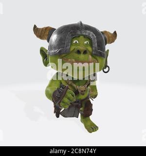 Illustration du rendu 3D d'un monstre vert isolé sur un arrière-plan blanc Banque D'Images