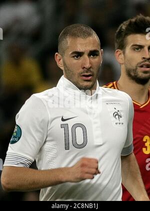 Karim Benzema pendant l'Euro 2012, France - Espagne le 23 juin 2012 à Donbass Arena, Donetsk- photo Laurent Lairys / DPPI Banque D'Images