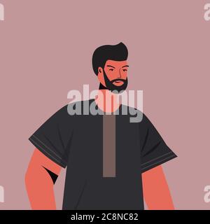 homme arabe en vêtements traditionnels arabe homme dessin animé personnage portrait illustration vectorielle Illustration de Vecteur