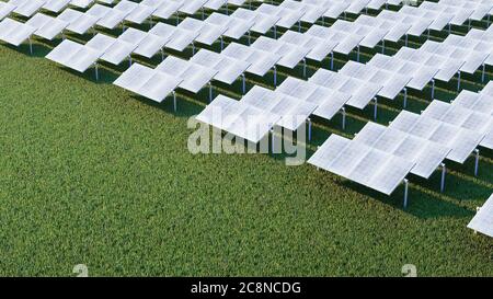 Station panneaux solaires sur une belle pelouse verte. Pour la production d'électricité. rendu 3d Banque D'Images