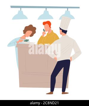 Gourmands, dégustation de plats préparés par le chef, spectacle culinaire Illustration de Vecteur