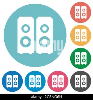 Icône d'enceintes plates sur fond rond. Illustration de Vecteur