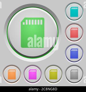 Jeu de boutons-poussoirs à tête fraisée de carte mémoire SD couleur. Illustration de Vecteur