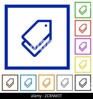 Ensemble de couleurs carrés étiquettes encadrées icônes plates sur fond blanc Illustration de Vecteur
