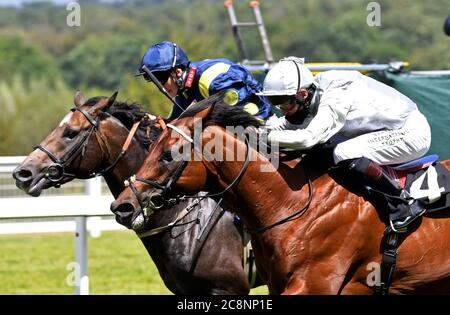 Tenbury Wells est monté par le jockey Robert 'Rab' Havlin (à droite) sur le chemin de gagner les mises de Betfred Mobile handicap à l'hippodrome d'Ascot. Banque D'Images