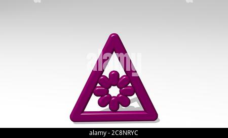 AVERTISSEMENT DE SÉCURITÉ SOLEIL d'un point de vue avec l'ombre. Une sculpture épaisse faite de matériaux métalliques de rendu 3D. Illustration et arrière-plan Banque D'Images