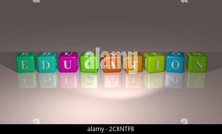 Éducation combinée par des lettres de dés et de couleur de croisement pour la signification connexe du concept. Illustration et fond. Illustration 3D Banque D'Images