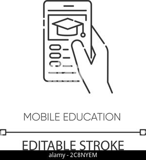 Icône linéaire parfaite pour l'enseignement mobile. École Internet à distance. E-learning, illustration personnalisable de la stratégie BYOD. Symbole de contour. VVecto Illustration de Vecteur