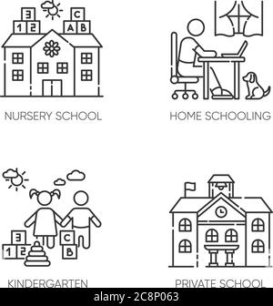 Jeu d'icônes linéaires pixel Perfect pour les études universitaires. École maternelle, maternelle et à domicile. Symboles de contour de ligne mince personnalisables. Baie isolée Illustration de Vecteur