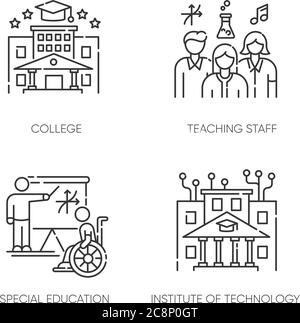 Ensemble d'icônes linéaires pixel Perfect pour l'enseignement supérieur. Institut de technologie, collège. Conditions d'apprentissage symboles de contour mince personnalisables. Isoler Illustration de Vecteur