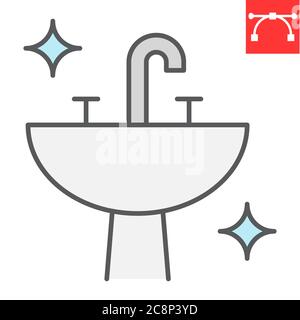 Icône de ligne de couleur de lavabo, hygiène et salle de bains, graphiques vectoriels de signe de lavabo de désinfection, icône de contour de contour de remplissage de trait modifiable, eps 10. Illustration de Vecteur