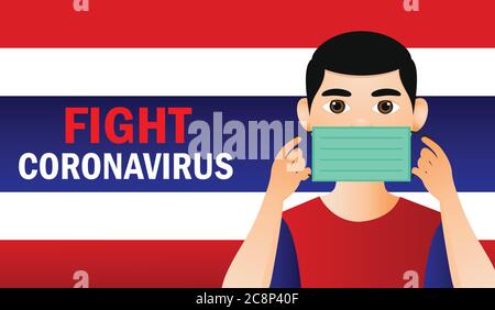 La Thaïlande combat le coronavirus. Combattre le coronavirus. Drapeau de Thaïlande fond.illustration vectorielle lutte contre le virus corona covid-19. Illustration de Vecteur