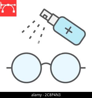 Désinfection de la ligne de couleur de lunettes icône, hygiène et désinfection, nettoyage des lunettes graphiques vecteur, icône de contour de contour de contour modifiable, eps Illustration de Vecteur