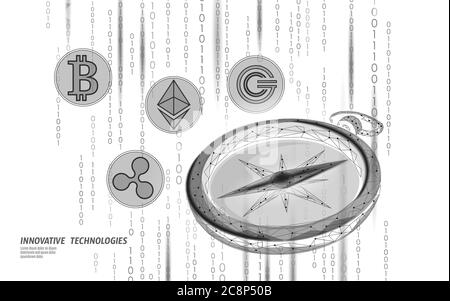 Ethereum Bitcoin Ripple monnaie numérique crypto-monnaie boussole paiement en ligne. Technologie d'échange d'informations Big Data. Bleu résumé Internet Illustration de Vecteur