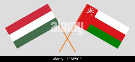 Drapeaux croisés d'Oman et de Hongrie. Couleurs officielles. Proportion correcte. Illustration vectorielle Illustration de Vecteur