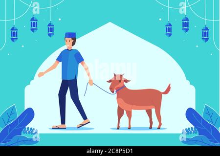 Homme avec Goat Illustration. EID Al Adha fond. Vector Premium Illustration de Vecteur