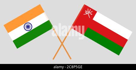 Drapeaux croisés d'Oman et de l'Inde. Couleurs officielles. Proportion correcte. Illustration vectorielle Illustration de Vecteur