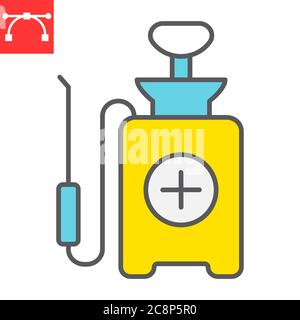 Icône de la ligne de couleur du pulvérisateur de pression de désinfection, hygiène et désinfection, graphiques vectoriels de l'indicateur de la cartouche de désinfectant, contour de remplissage de contour modifiable Illustration de Vecteur