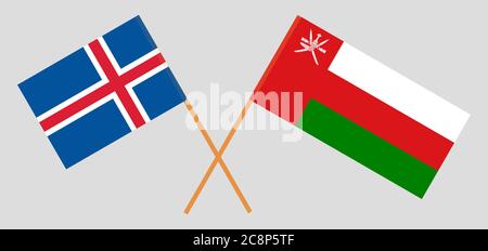 Drapeaux croisés d'Oman et d'Islande. Couleurs officielles. Proportion correcte. Illustration vectorielle Illustration de Vecteur