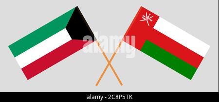 Drapeaux croisés d'Oman et du Koweït. Couleurs officielles. Proportion correcte. Illustration vectorielle Illustration de Vecteur