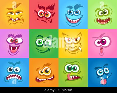 Émotions monstres visages Illustration de Vecteur