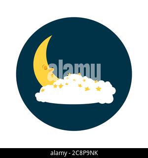 Lune en sommeil avec nuages et étoiles. Banque D'Images