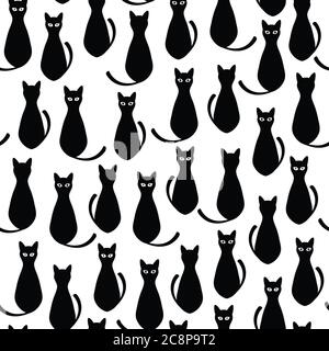 Motif de chats noirs sans couture. Il peut être utilisé pour les papiers peints, l'emballage, les cartes, les motifs pour les vêtements et autres. Banque D'Images