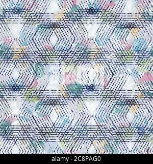 Motif géométrique « Happy Geo » sans coutures bleu marine et blanc Banque D'Images