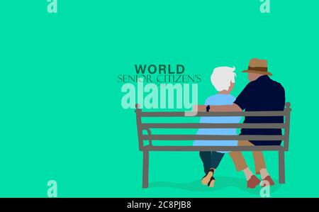Illustration vectorielle de la Journée mondiale des citoyens seniors, qui est observée le 21 août. Les personnes âgées marchant, s'asseyant et riant s'amusent. Illustration de Vecteur