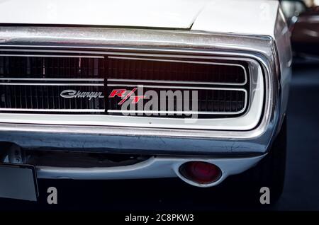 TURIN, ITALIE - 25 MARS 2018: Dodge Charger R/T détail sur une exposition automobile américaine classique à Turin (Italie) le 25 mars 2018 Banque D'Images