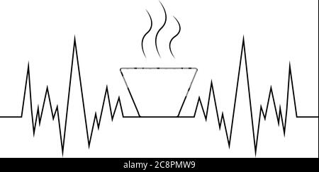 Design pour les amateurs de café. Tableau des battements de cœur avec une tasse de café chaud. Banque D'Images