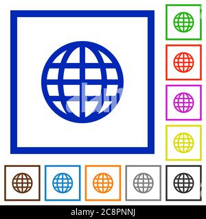Ensemble d'icônes de couleur représentant un globe terrestre à cadre carré Illustration de Vecteur