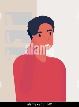 Étudiant homme parlant au téléphone pendant qu'il étudie à la bibliothèque Illustration de Vecteur