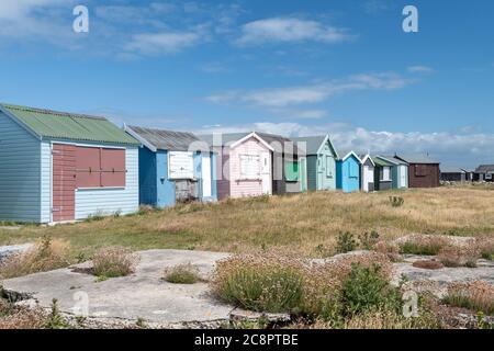 Cabanes de plage à Portland Bill à Dorset Banque D'Images