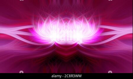 Beau résumé fibres 3d entrelacées formant une forme de fleur ou de flamme. Violet, rouge et rose. Illustration symétrique. Banque D'Images